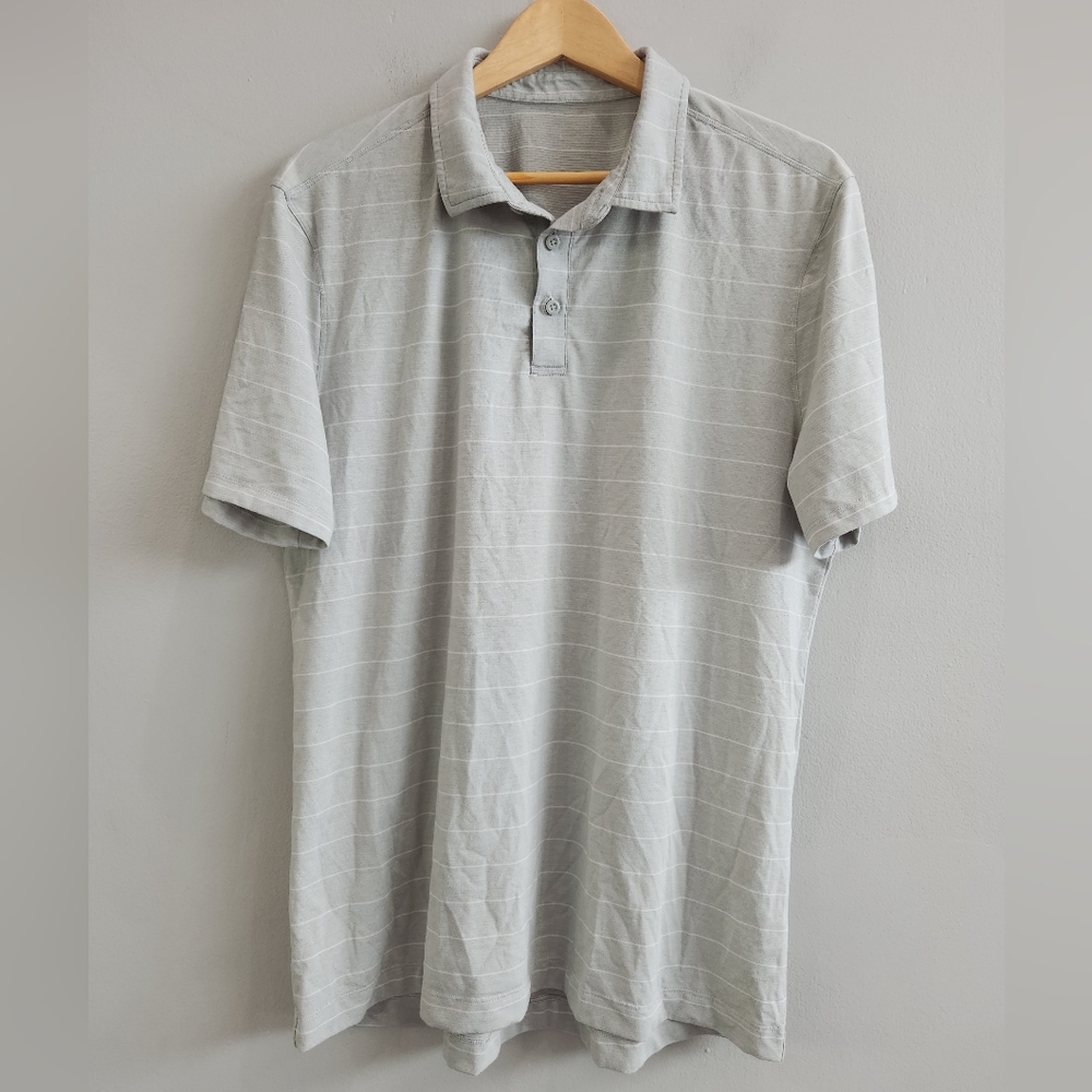 Lululemon Soft Stretch Performance Striped Golf Polo Shirt Gray Men's Large